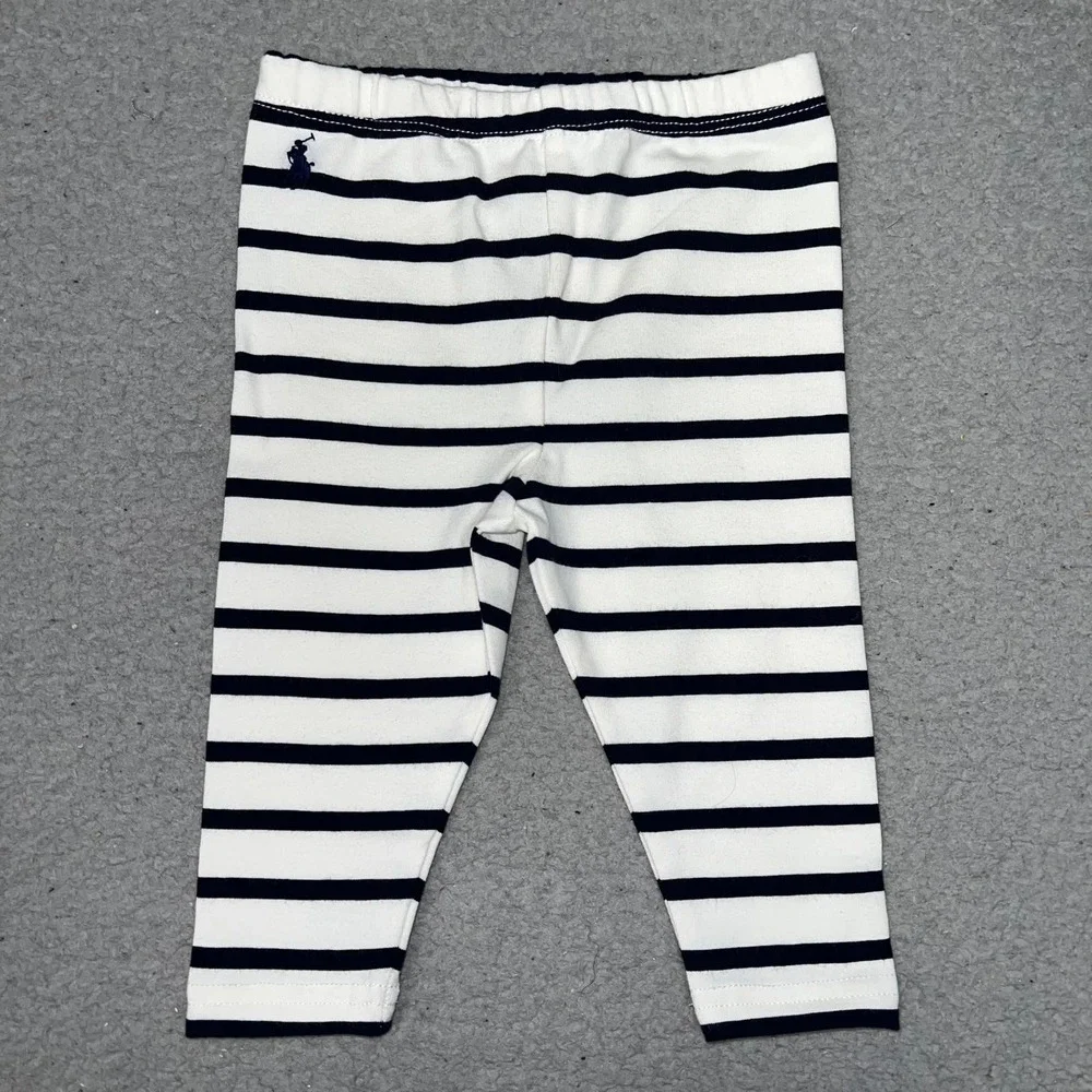 Polo Ralph Lauren Baby Leggings Toddler Sz 6M White Blue Striped Pony Pull On